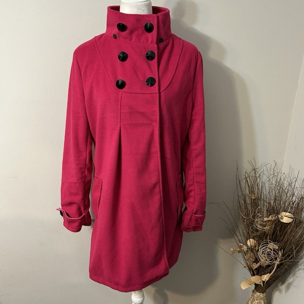 Owind Women Peacoat Hot Pink Light Weight Lined Double Breast Buttons Size 4XL